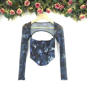 White Fox Notice Me Long Sleeve Bustier in Navy Floral Size XS